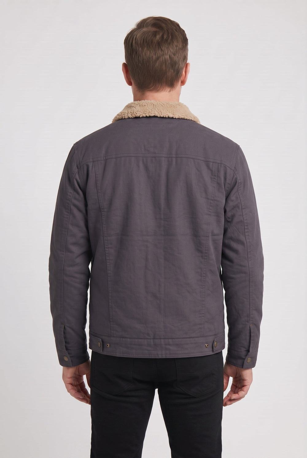 Men's Casual Sherpa Lined Snap Front Jacket with Collar