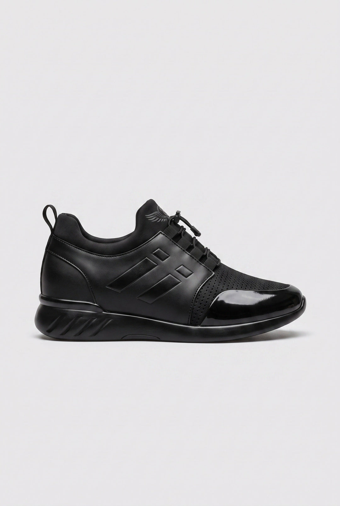 Men's Casual Patent-Look Toe Cap Sneakers with Bungee Laces