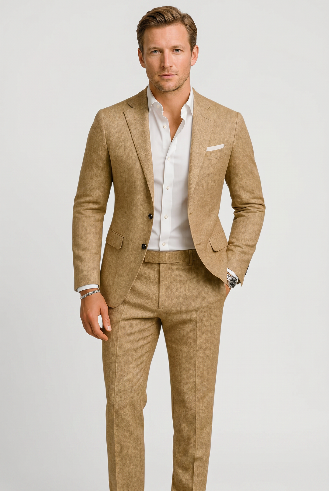 Men's Classic Wool Blend Notch Lapel Suit with Straight Leg Trousers