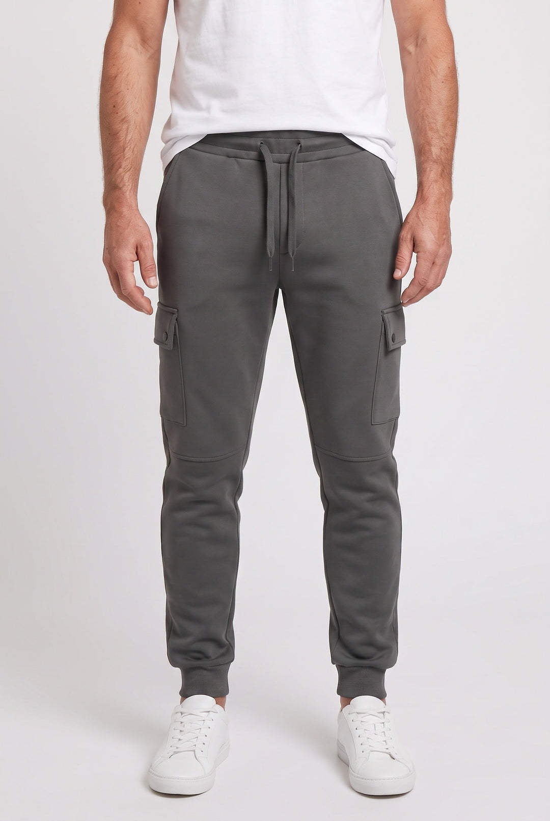 Men's Casual Cotton Cargo Sweatpants with Ribbed Cuffs