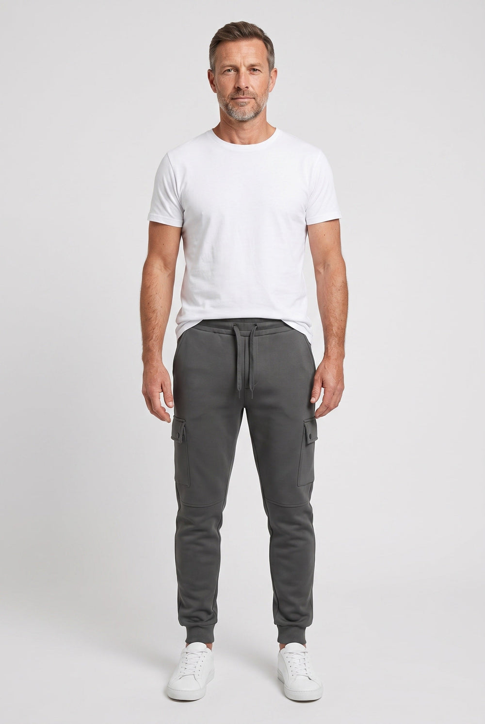 Men's Casual Cotton Cargo Sweatpants with Ribbed Cuffs