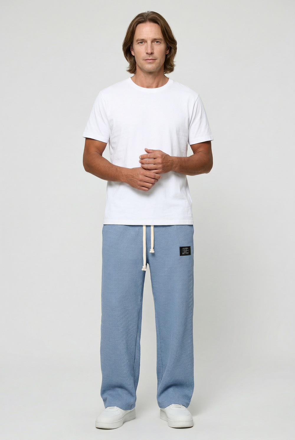 Men's Casual Waffle Texture Wide Leg Sweatpants