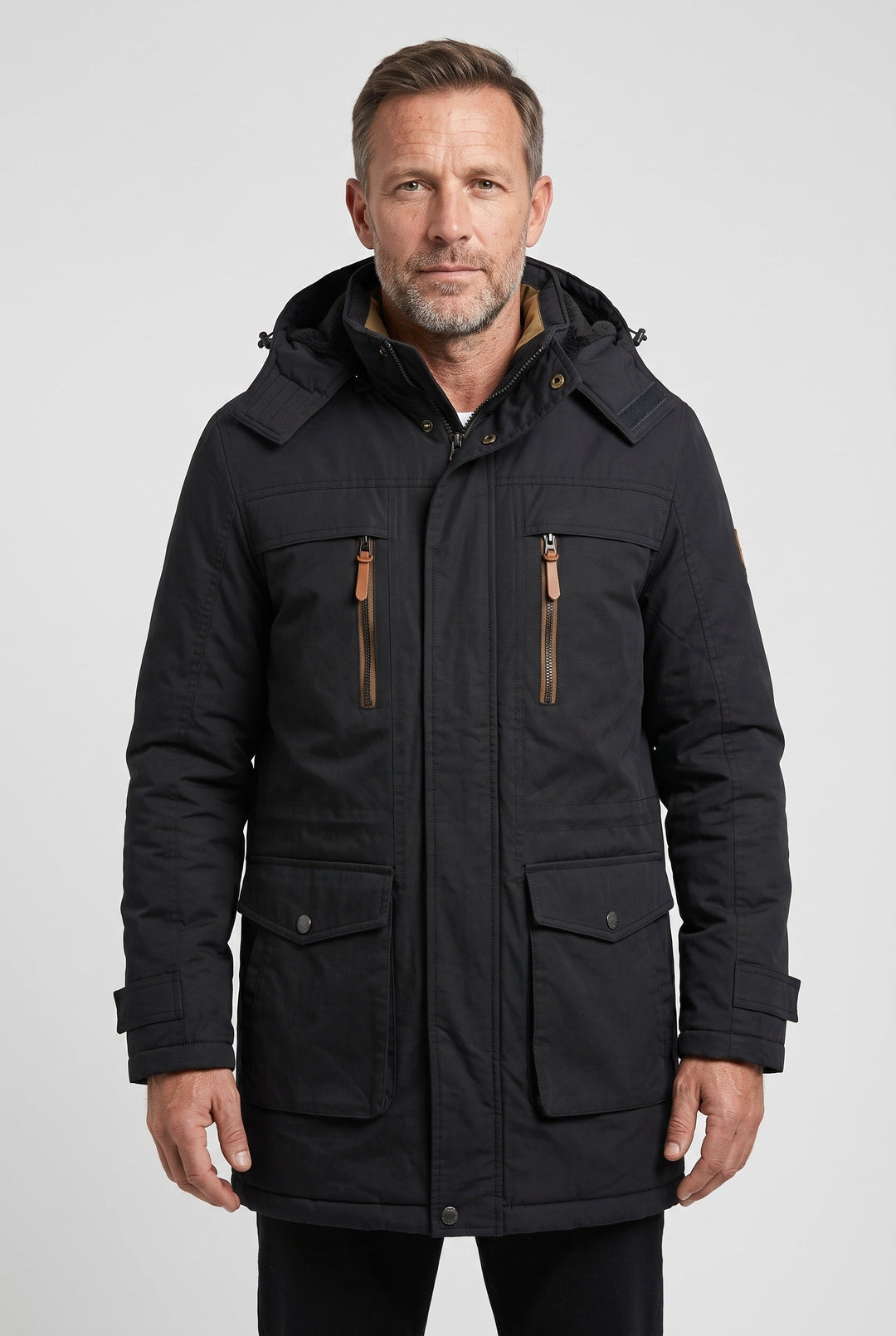 Men's Casual Fleece-Lined Winter Jacket with Detachable Hood
