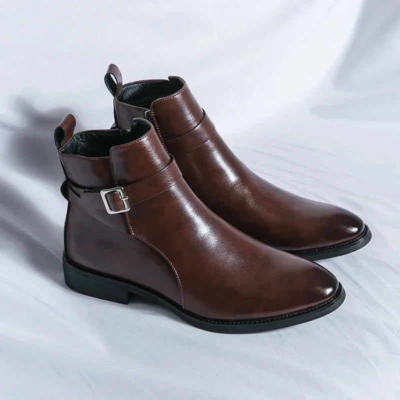 Men's Classic Leather Chelsea Boots with Side Zipper