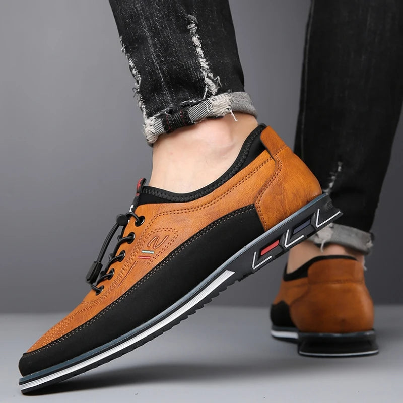 Men's Classic Leather Low-Top Lace-Up Casual Shoes