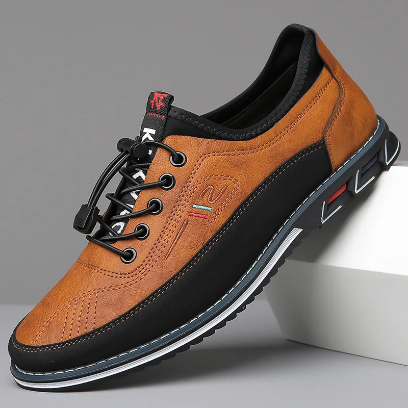 Men's Classic Leather Low-Top Lace-Up Casual Shoes