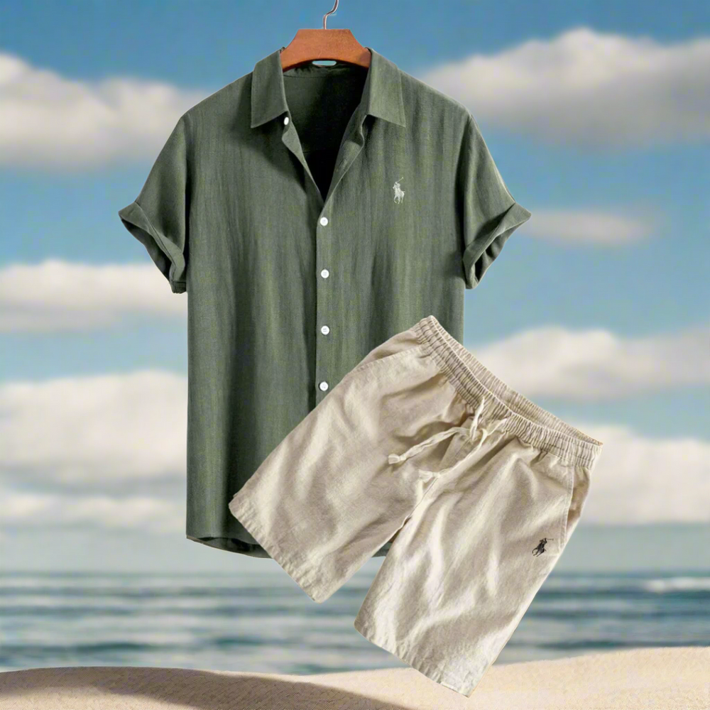 Men's Casual Linen Shirt and Shorts Set