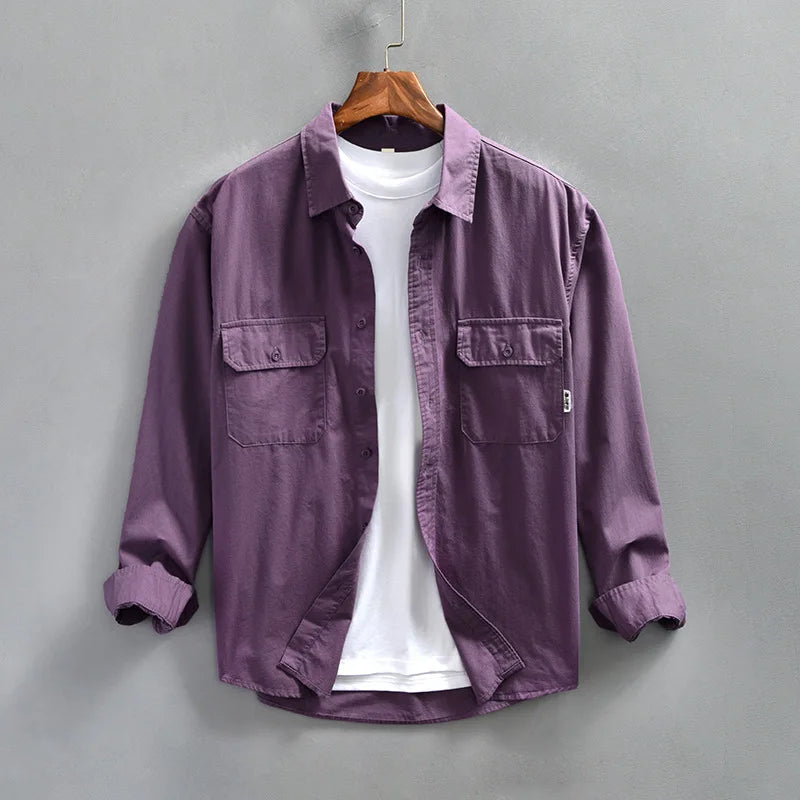 Men's Casual Cotton Long Sleeve Button-Up Shirt