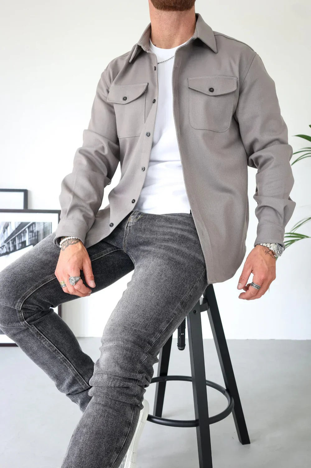 Men's Stylish Cotton Long Sleeve Shirt Jacket