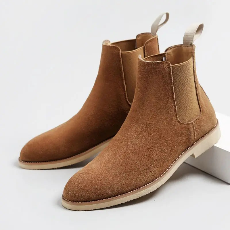 Men's Retro Leather Chelsea Boots with Medium-High Ankle
