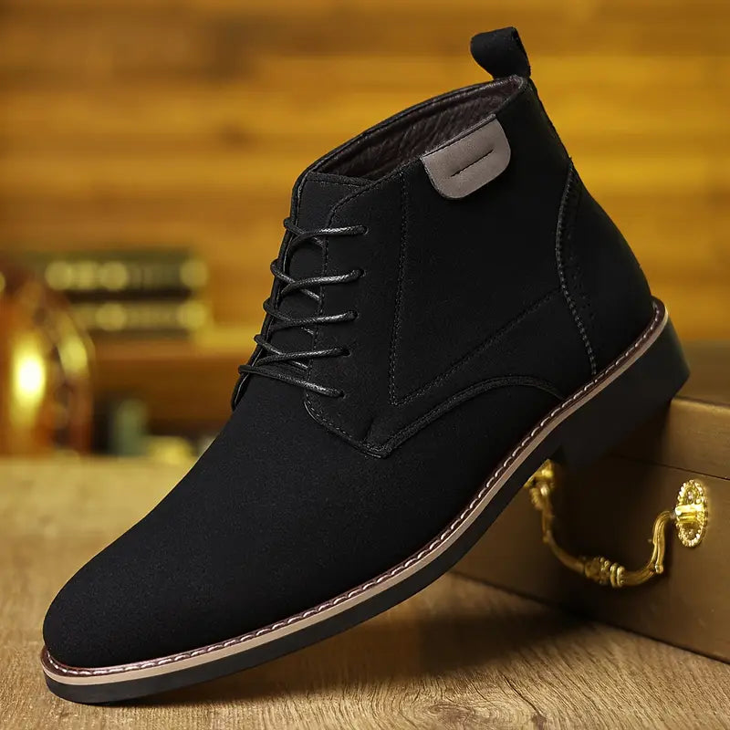 Men's Retro Leather Mid-Top Lace-Up Shoes