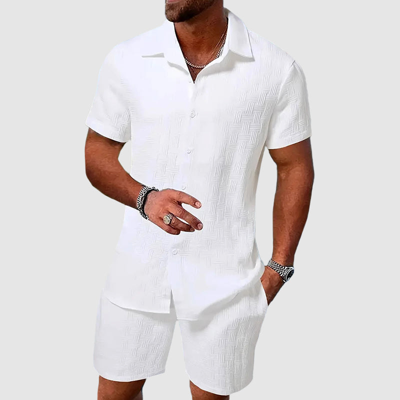 Men's Stylish Cotton Button-Down Shirt and Shorts Set