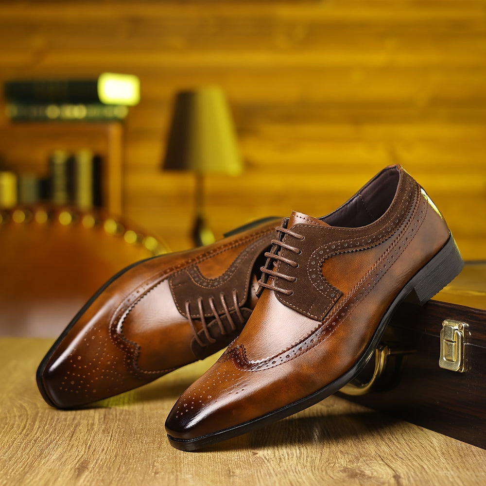 Men's Classic Leather Lace-Up Wingtip Dress Shoes