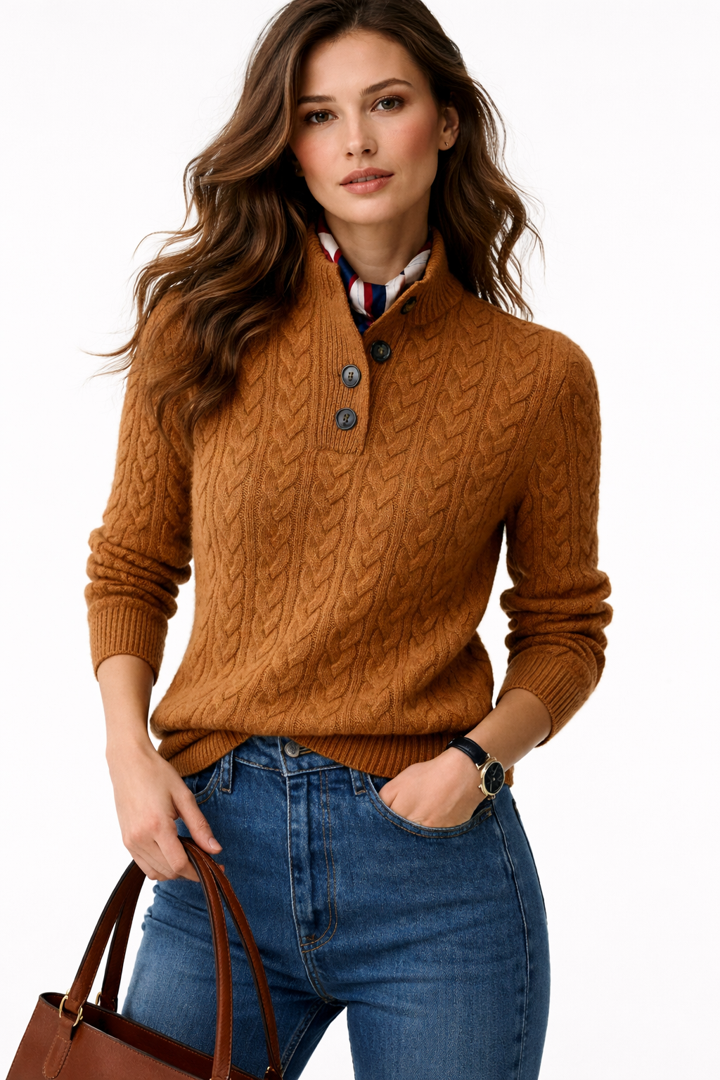 Women's Classic Cable Knit Wool Blend Turtleneck Sweater