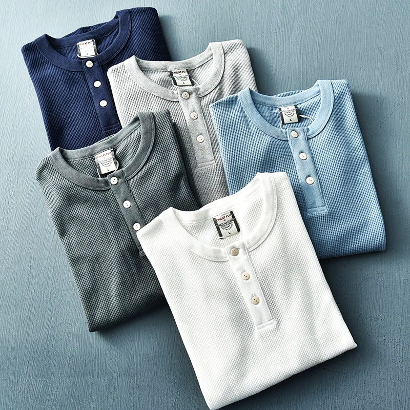 Men's Casual Cotton Long Sleeve Henley Top