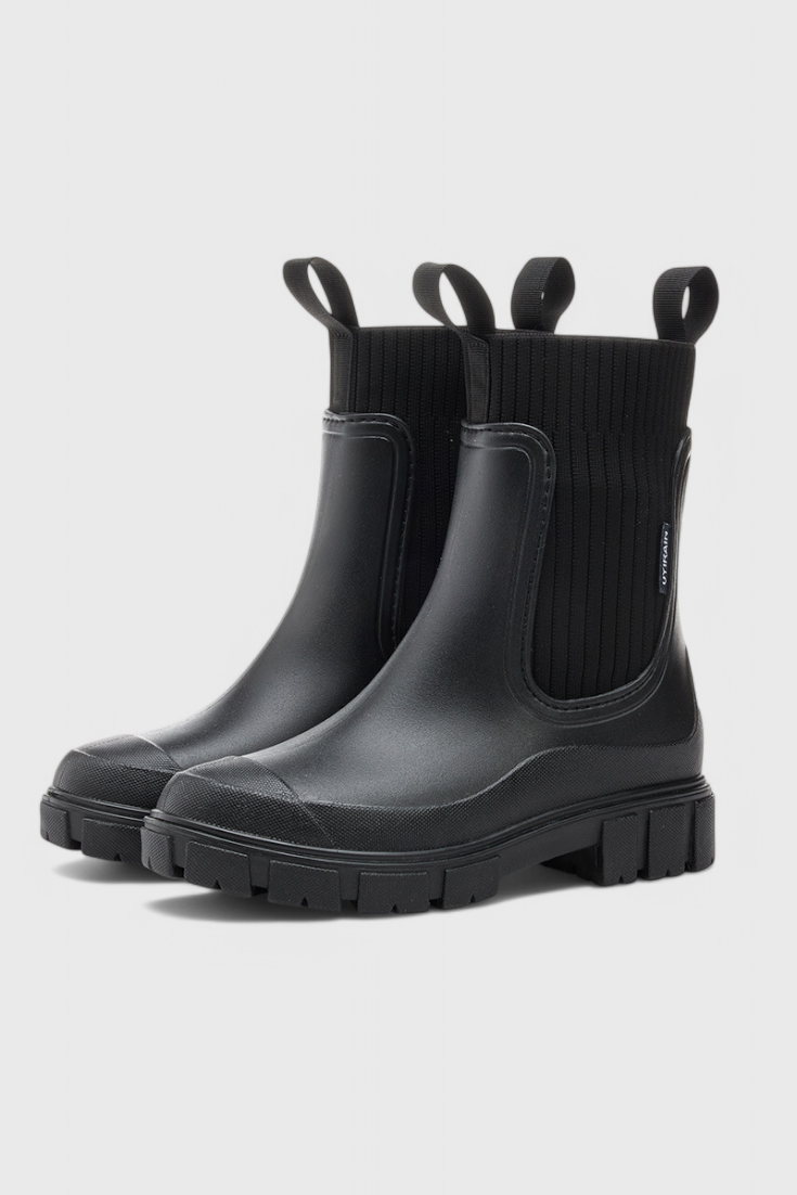 Women's Stylish Ribbed Knit Waterproof Chelsea Pull Tab Boots
