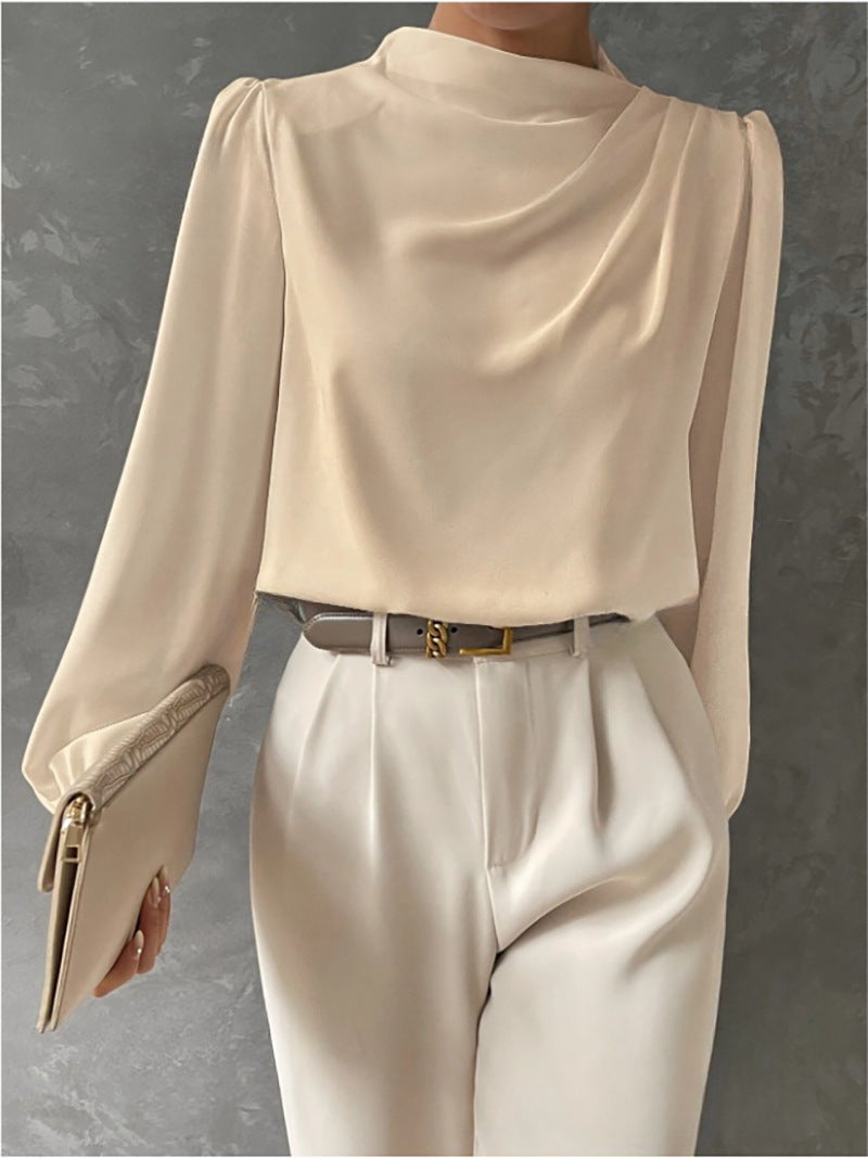 Women's Relaxed Satin Cowl Neck Blouse
