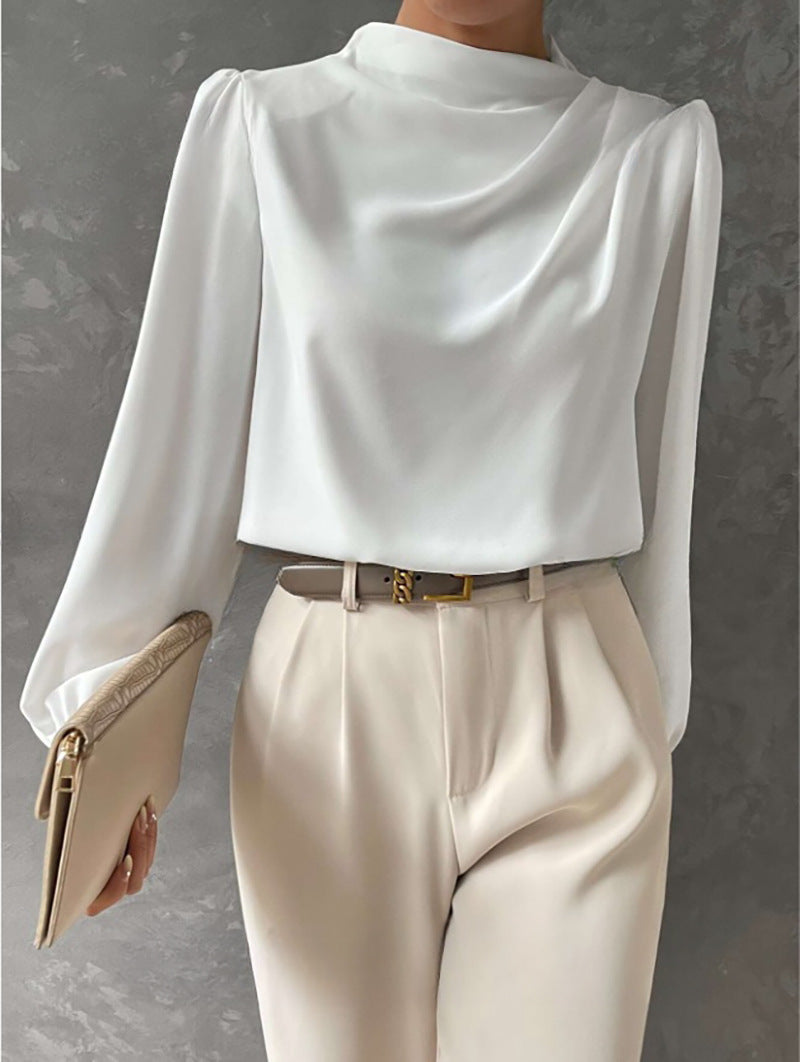 Women's Relaxed Satin Cowl Neck Blouse