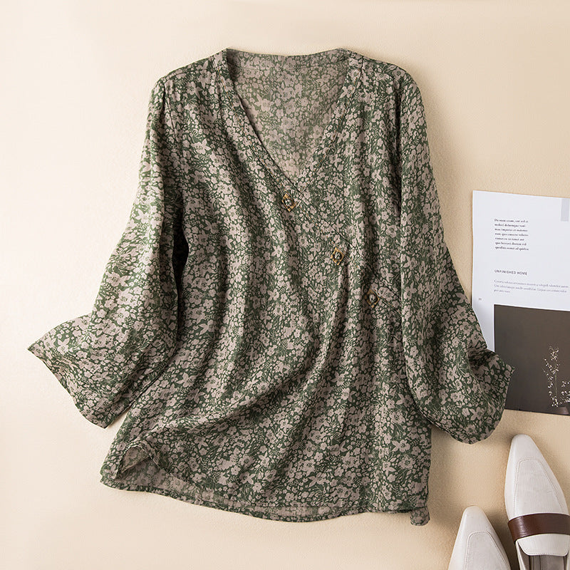 Women's Casual Printed V-Neck Blouse