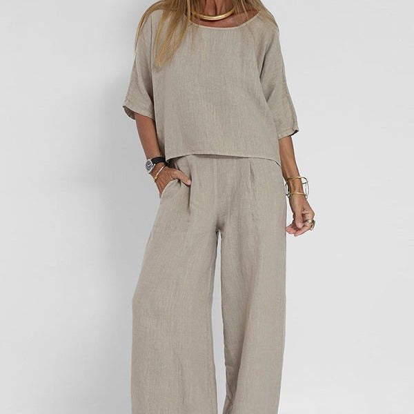 Women's Casual Linen Relaxed Fit Wide Leg Set