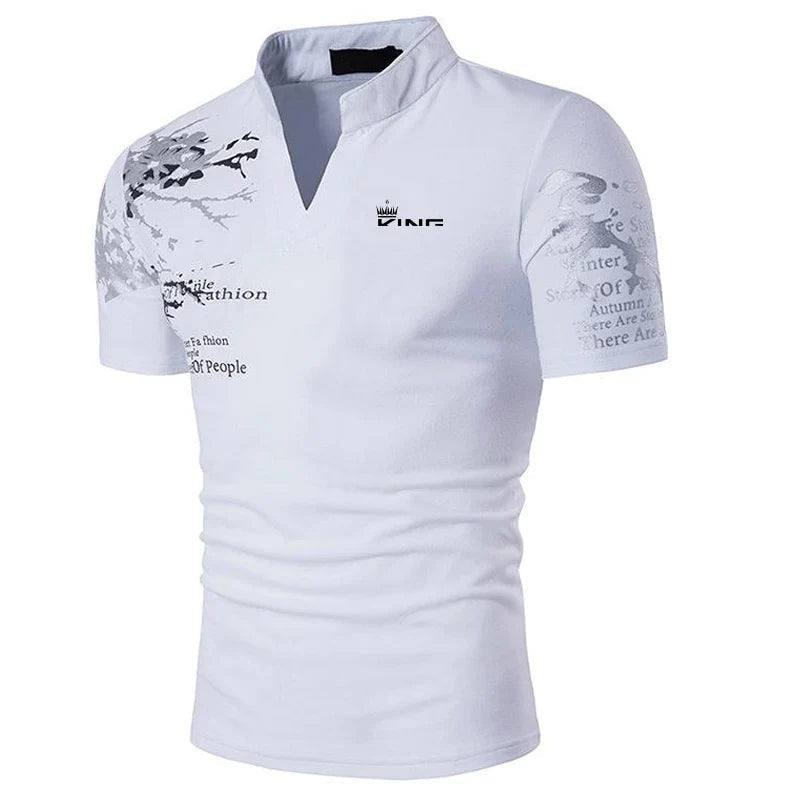 Men's Casual Cotton V-Neck Polo Shirt