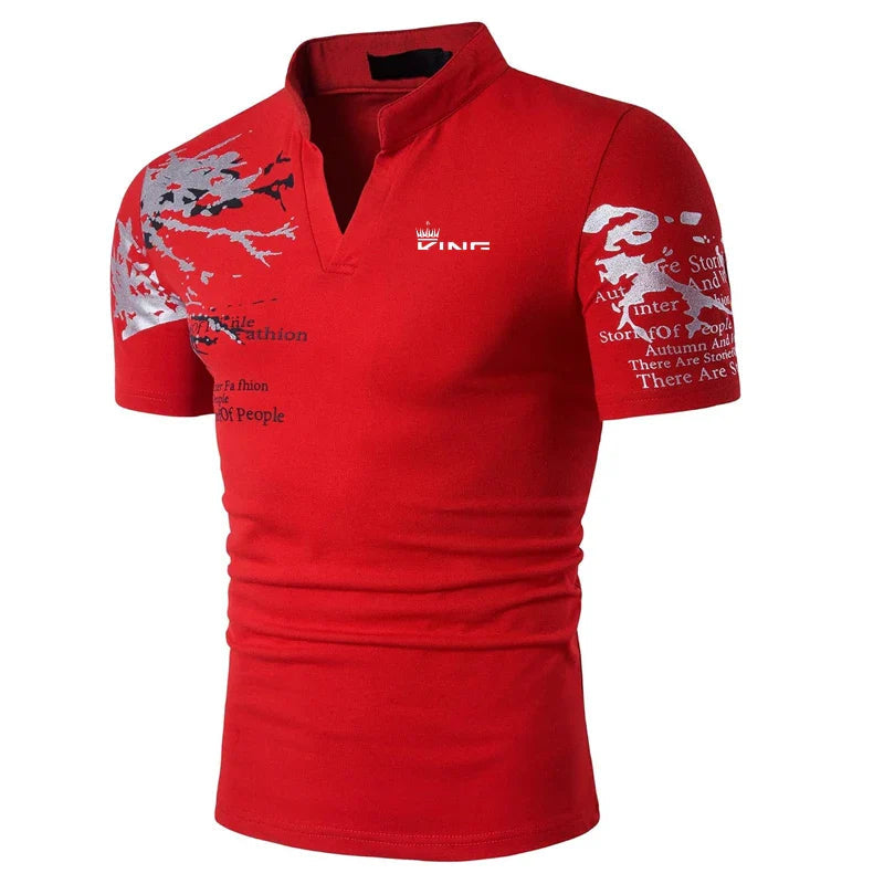 Men's Casual Cotton V-Neck Polo Shirt