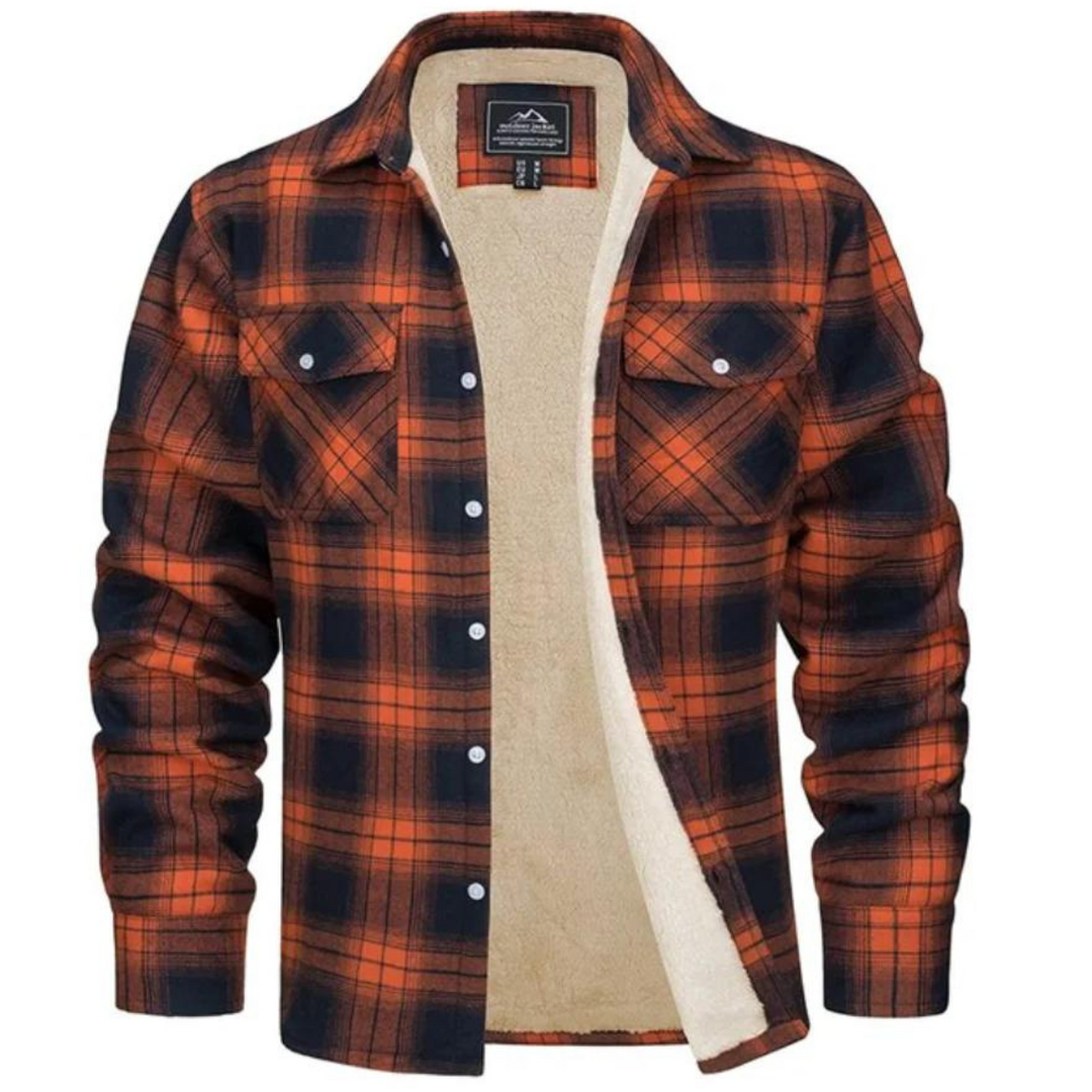 Men's Casual Flannel Check Overshirt with Sherpa Lining
