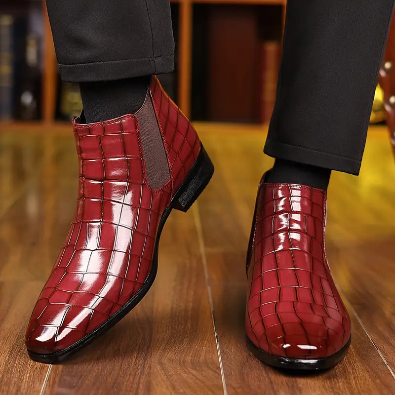 Men's Stylish Croc Embossed Leather Chelsea Boots