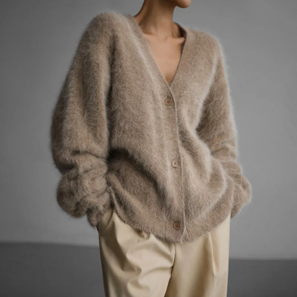 Women's Casual Brushed Knit V-Neck Cardigan