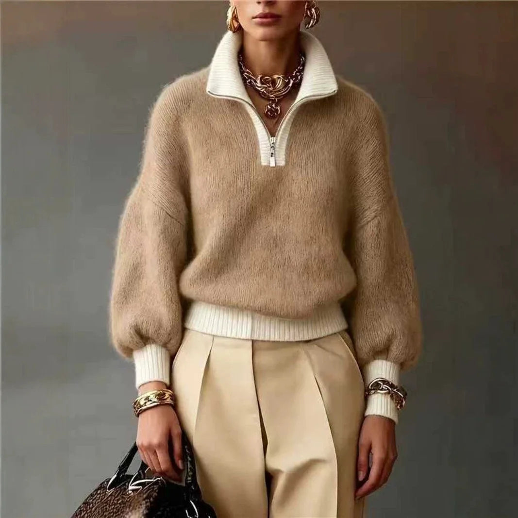 Women's Casual Brushed Knit Quarter Zip Jumper