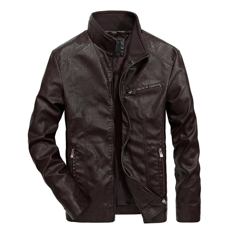 Men's Casual Zip-Up Leather Moto Jacket