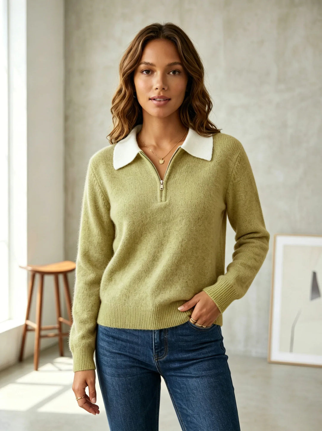 Women's Casual Half Zip Cotton Polo Sweater