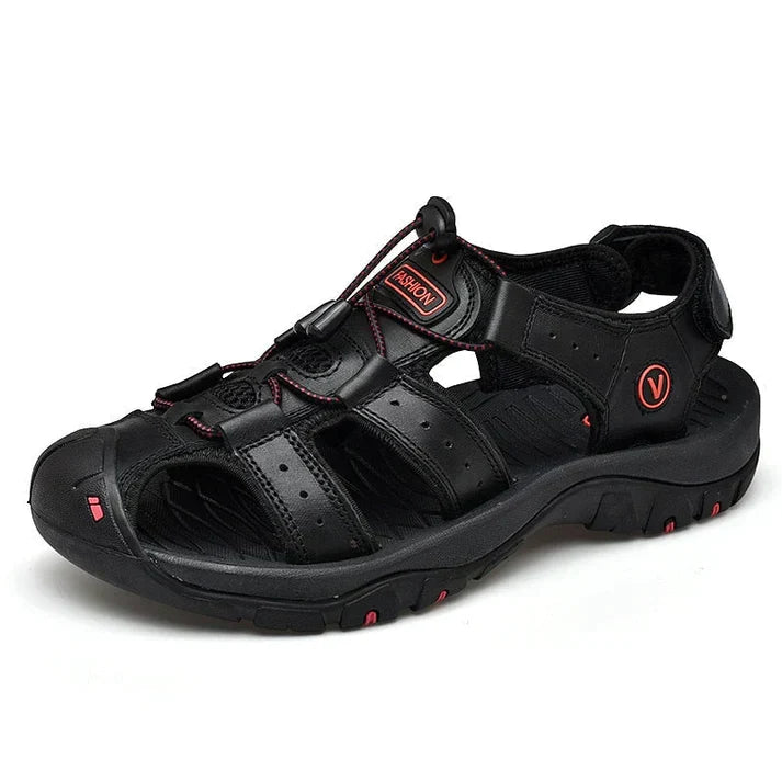 Men's Casual Leather Closed Toe Sandals with Adjustable Strap