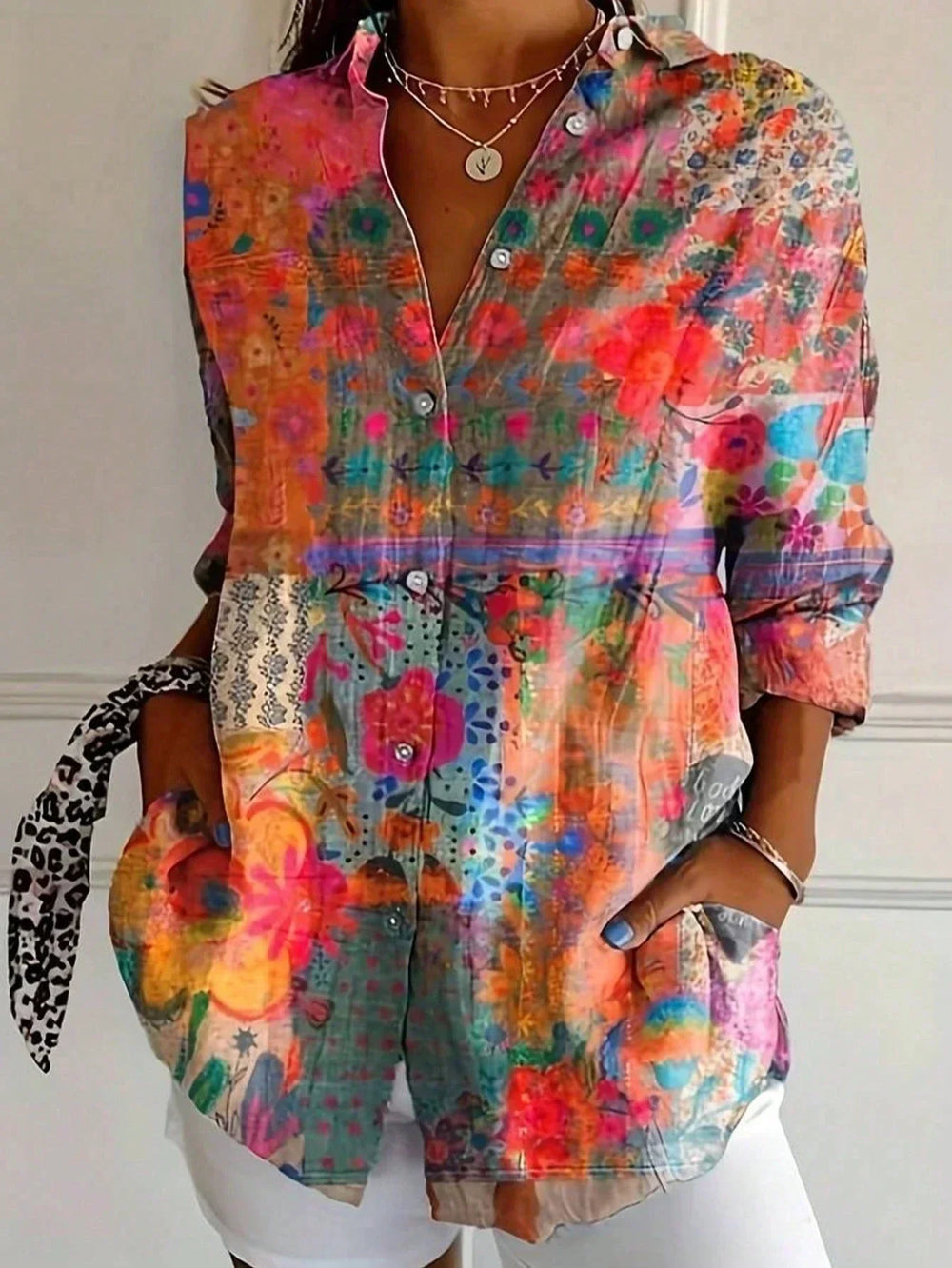 Women's Casual Button-Front Abstract Print Blouse