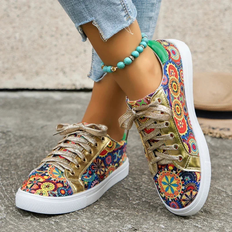 Women's Casual Printed Canvas Low-Top Lace-Up Sneakers