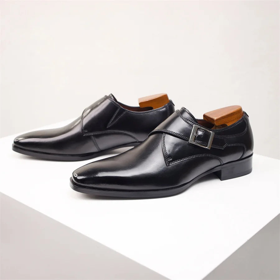 Men's Classic Leather Single Strap Buckle Dress Shoes