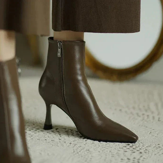 Women's Stylish Pointed Toe Leather Stiletto Boots
