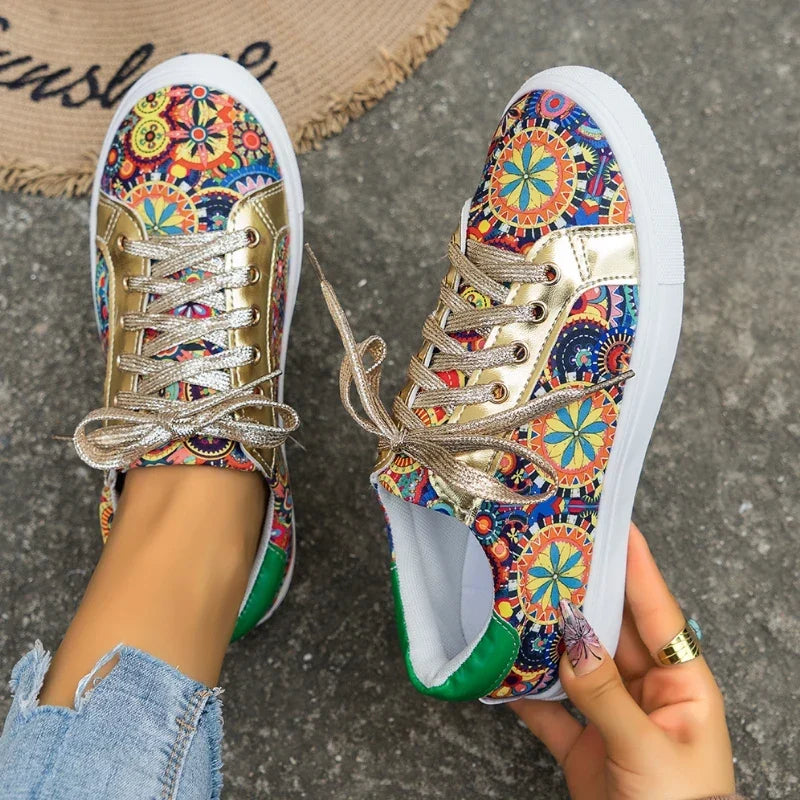 Women's Casual Printed Canvas Low-Top Lace-Up Sneakers