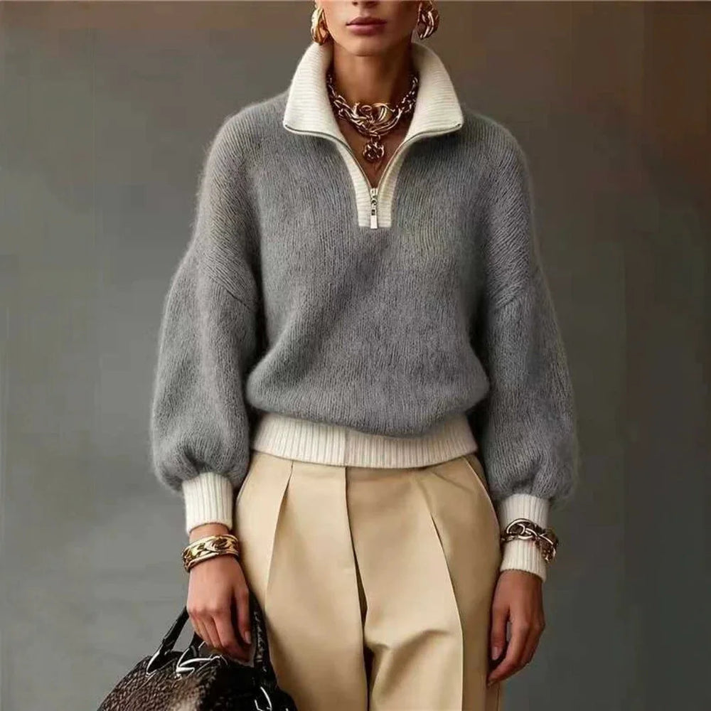 Women's Casual Brushed Knit Quarter Zip Jumper