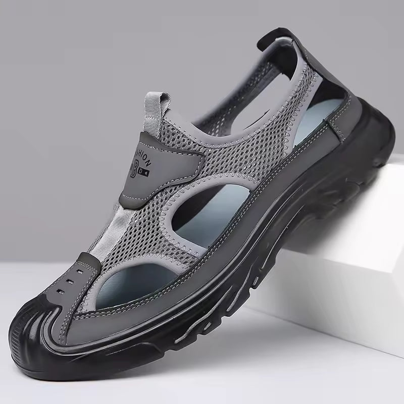 Men's Casual Slip-On Leather Closed Toe Sandals