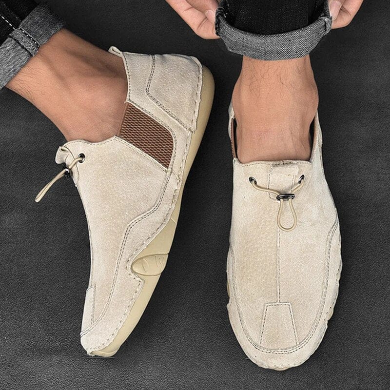 Men's Casual Slip-On Leather Shoes with Elastic Side Panels