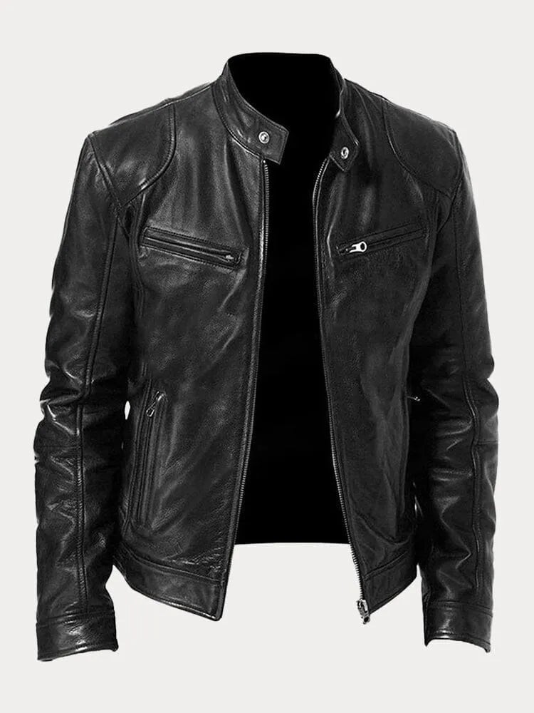 Men's Slim Fit Leather Zip-Up Biker Jacket