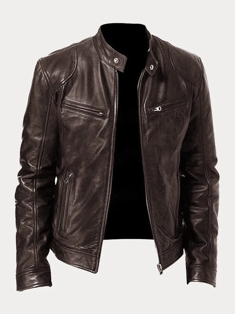 Men's Slim Fit Leather Zip-Up Biker Jacket