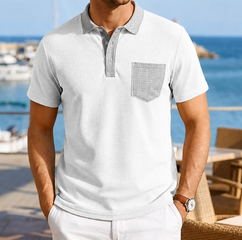 Men's Casual Cotton Contrast Pocket Polo Shirt