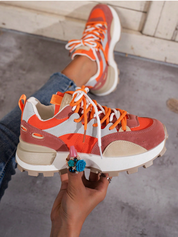 Women's Casual Colourblock Lace-Up Platform Sneakers