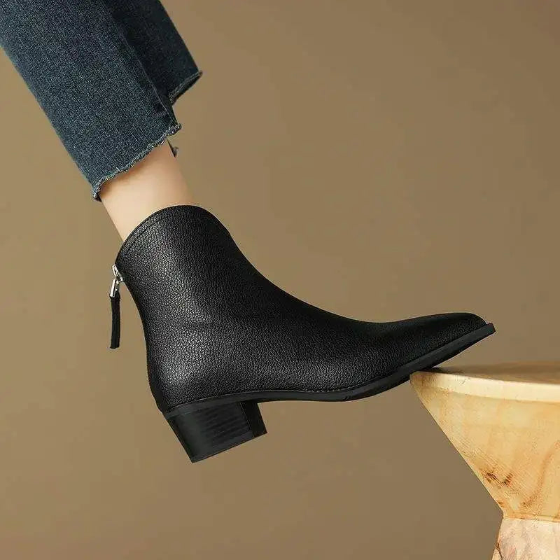 Women's Stylish Pointed Toe Leather Ankle Boots