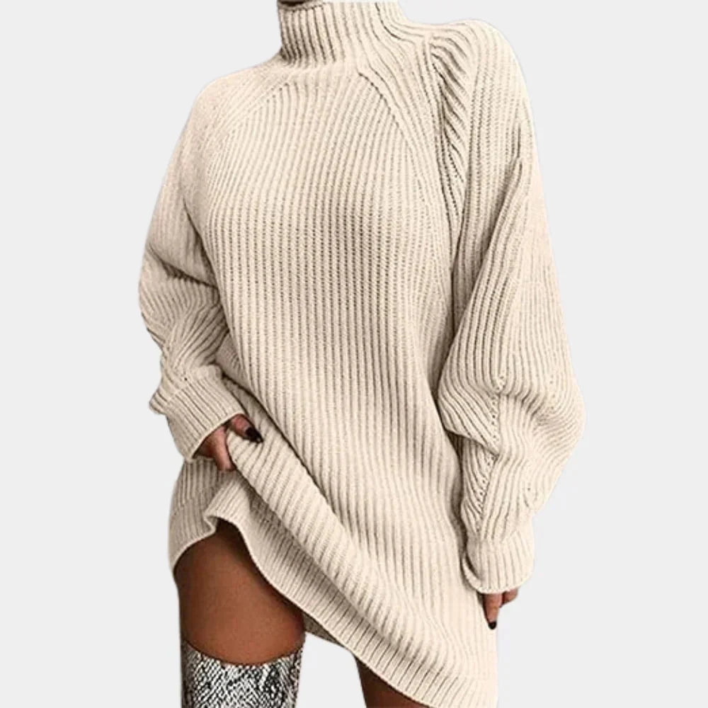 Women's Cozy Chunky Knit Ribbed Turtleneck Sweater Dress