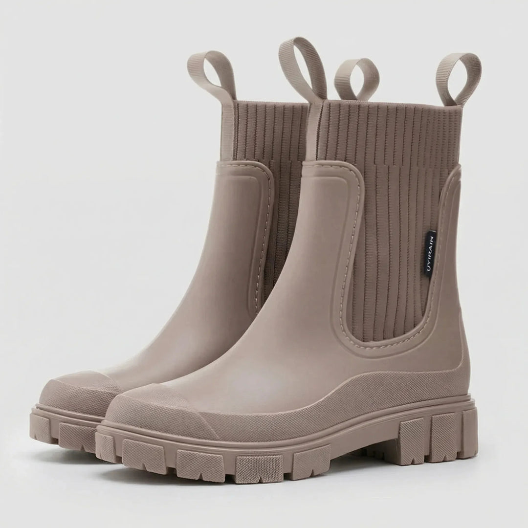 Women's Casual Rubber Chelsea Rain Ankle Boots with Elastic Gore