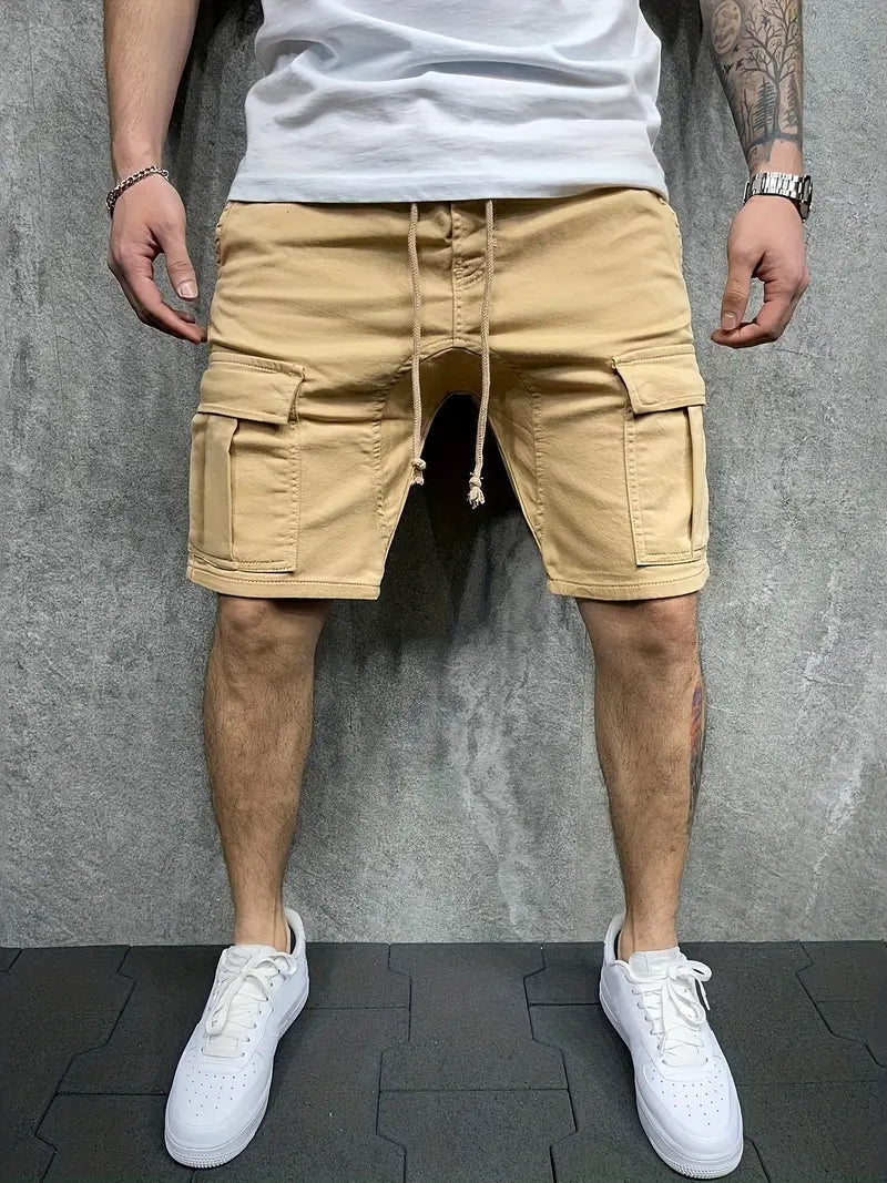Men's Casual Cotton Cargo Drawstring Shorts
