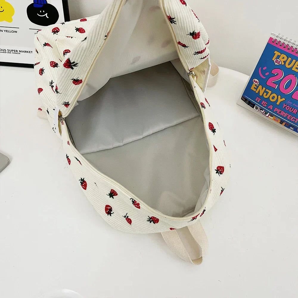Women's Casual Canvas Backpack with Strawberry Print